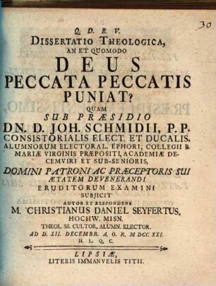 Diss. theol. An et quomodo Deus peccata peccatis puniat?
