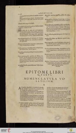 Epitome libri qvarti: Nomenclatvra volatilivm