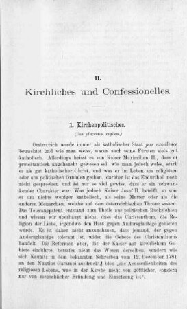 II. Kirchliches und Confessionelles