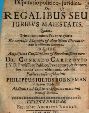 Disp. polit.-iur. de regalibus seu iuribus maiestatis