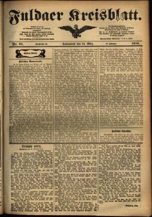 Erste Ausgabe vom Samstag, den 14. März 1908.