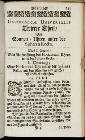 Dritter Theil/ Von Sonnen-Uhren unter der Sphæra Recta.