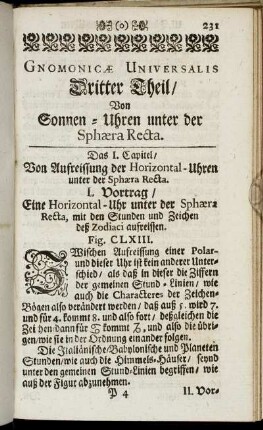 Dritter Theil/ Von Sonnen-Uhren unter der Sphæra Recta.