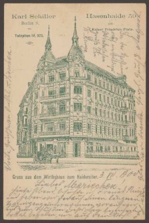 Ansichtskarte "Gruss aus dem Wirthshaus zum Haidenreiter", Hasenheide 59