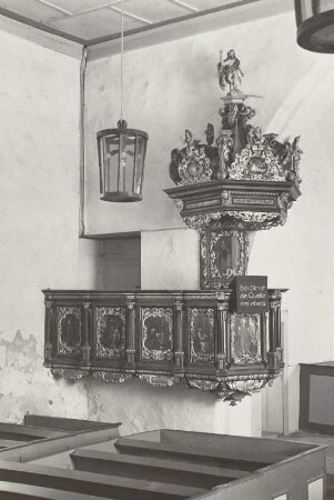 Kanzel mit Evangelisten : Bobbin. Evangelische Pfarrkirche, Kanzel