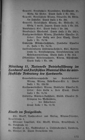 Abteilung 11, Rationelle Betriebsführung im Handwerk und statistisches Material über die wirtschaftliche Bedeutung des Handwerks.