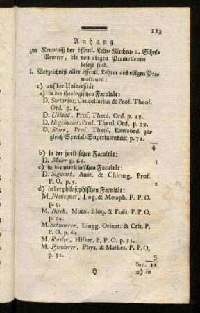 113-125, Anhang. Verzeichniß der öffentl. Lehr-Aemter in dem Herzogthum Würtemberg. Verzeichniß der sämtl. Kirchen-Diener in dem Herzogthum Würtemberg.