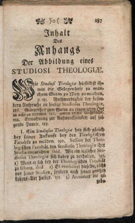 Inhalt des Anhangs der Abbildung eines Studiosi Theologiæ.