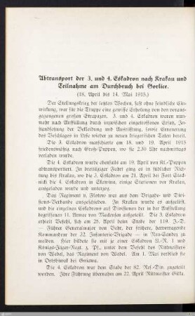Abtransport der 3. und 4. Eskadron nach Krakau und Teilnahme am Durchbruch bei Gorlice