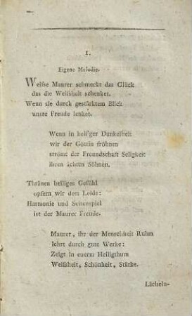 Freymaurer-Gesänge zum Gebrauch für die Brüder der gerechten und vollkommenen Loge Joseph zur Einigkeit in Nürnberg