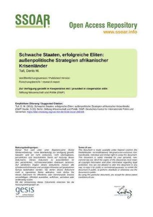 Schwache Staaten, erfolgreiche Eliten: außenpolitische Strategien afrikanischer Krisenländer