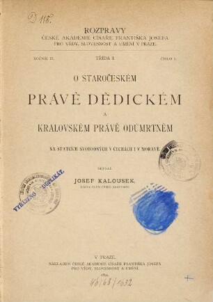 Rozpravy České Akademie Císaře Františka Josefa pro Vědy, Slovesnost a Umění v Praze, Třída 1, 3. 1894, C. 1 = [8/12]