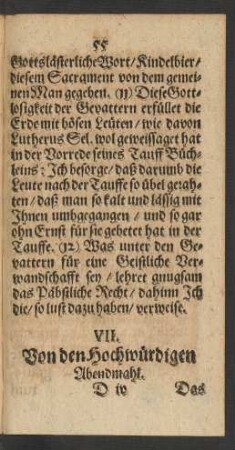 VII. Von den Hochwürdigen Abendmahl.