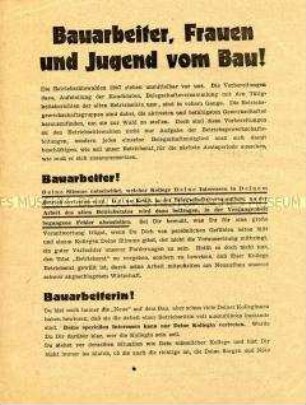 Informationsblatt der IG Bau zu den Betriebsrätewahlen