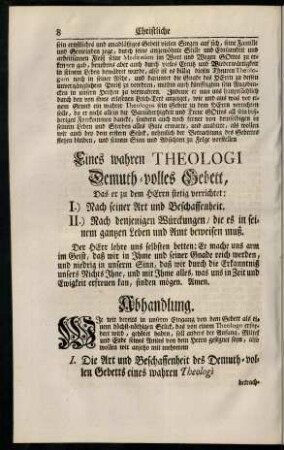 8-20, Eines wahren Theologi Demuth-volles Gebett, ...