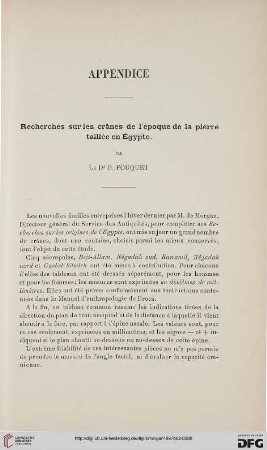 Appendice: Recherches sur les crânes de l´époque de la pierre tailée en Égypte