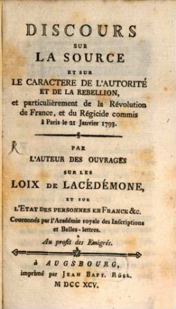 Discours sur la Source de la revolution de France