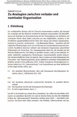 Zu Analogien zwischen verbaler und nominaler Organisation