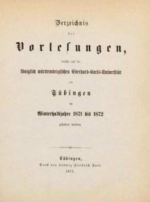 Vorlesungsverzeichnis 1871/72
