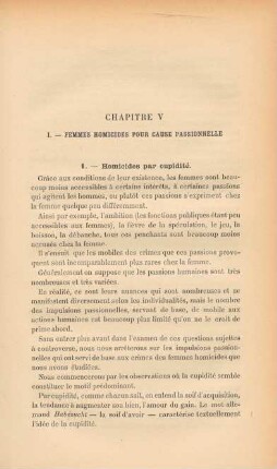Chapitre V. I. - Femmes homicides pour cause passionelle