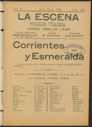 Corrientes y Esmeralda : sainete en un acto y cuatro cuadros