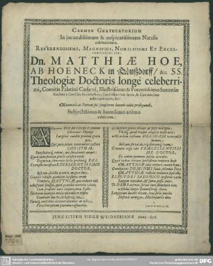 Carmen gratulatorium in natalis celebrationem M. Hoe ab Hoeneck ...