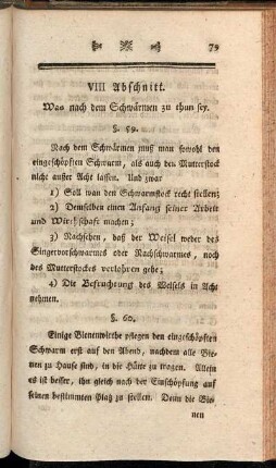 VIII Abschnitt. Was nach dem Schwärmen zu thun sey.