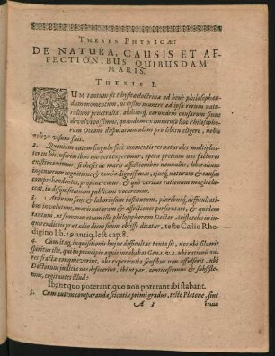 Theses Physicae: De Natura, Causis Et Affectionibus Quibusdam Maris.