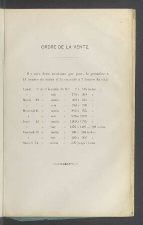 Ordre de la vente