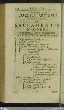 Conspectus Loci Seu Articuli Decimi Noni De Sacramentis In Genere