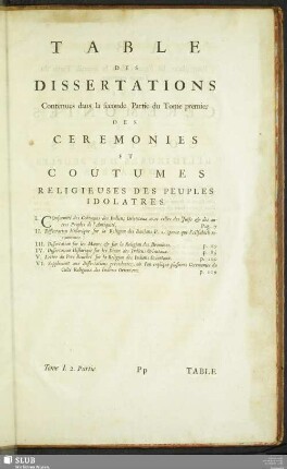 Table Des Dissertations Contenues dans la seconde Partie du Tome premier