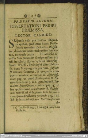 Praefatio Autoris Dissertationi Priori Praemissa