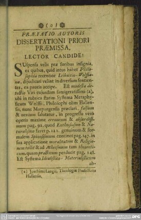 Praefatio Autoris Dissertationi Priori Praemissa