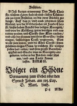 Volget ein Schöne Vermanung zum Gebet ...