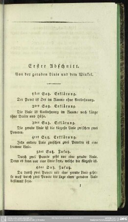 Erster Abschnitt. Von der geraden Linie und dem Winkel