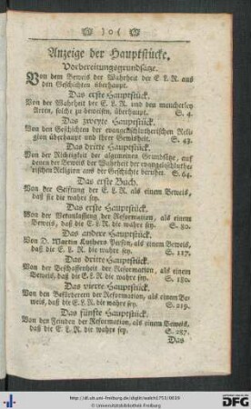 Anzeige der Hauptstücke.