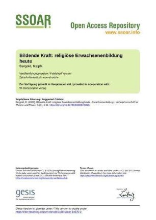 Bildende Kraft: religiöse Erwachsenenbildung heute