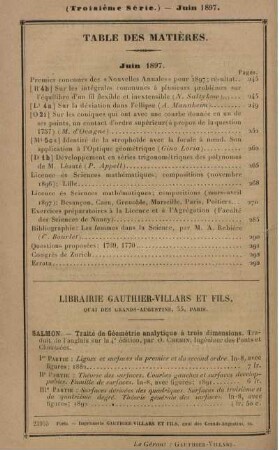 Table des matières. Juin 1897.