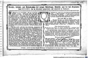 Bericht, Urkund, und Gedenkzeichen des ewigen Rosenkranz-Gebeths, von der heil. Erzbruderschaft ROSARII, für die Sterbende aufgerichtet, und einverleibt in Neubayrn