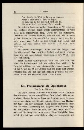 Die Freimaurerei als Optimismus
