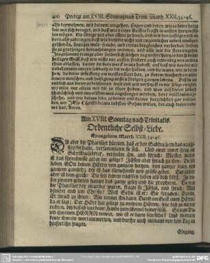 Am XVIII. Sonntag nach Trinitatis. Ordentliche Selbst-Liebe. Evangelium, Matth. XXII, 34-46