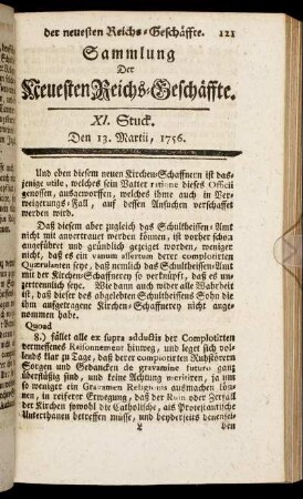 XI. Stuck. Den 13. Martii, 1756.