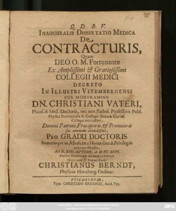 Inauguralis Dissertatio Medica De Contracturis