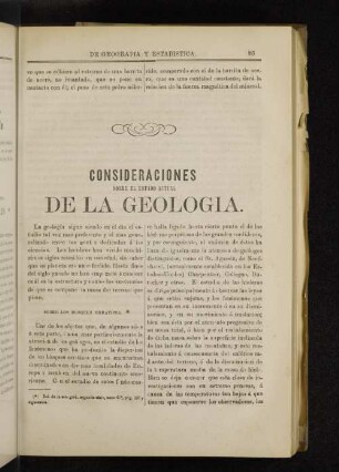 Consideraciones sobre el Estado actual de la Geologia.