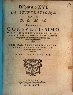 Classis I. disp. XVI. de stipulatione