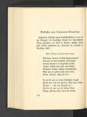 Gedichte von Johannes Claudius