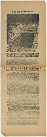 Großformatiges Flugblatt zur Reichstagswahl 1924 mit Ausrichtung auf die Arbeitslosen