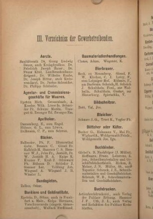 III. Verzeichniss der Gewerbetreibenden