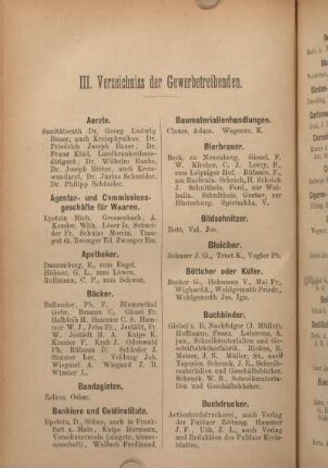 III. Verzeichniss der Gewerbetreibenden