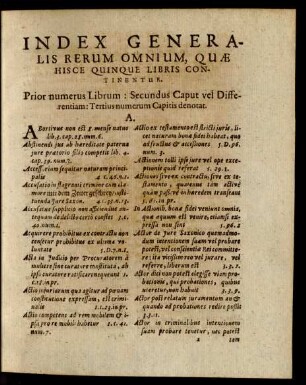 Index Generalis Omnium, Quae Hisce Quinque Libris Continentur.
